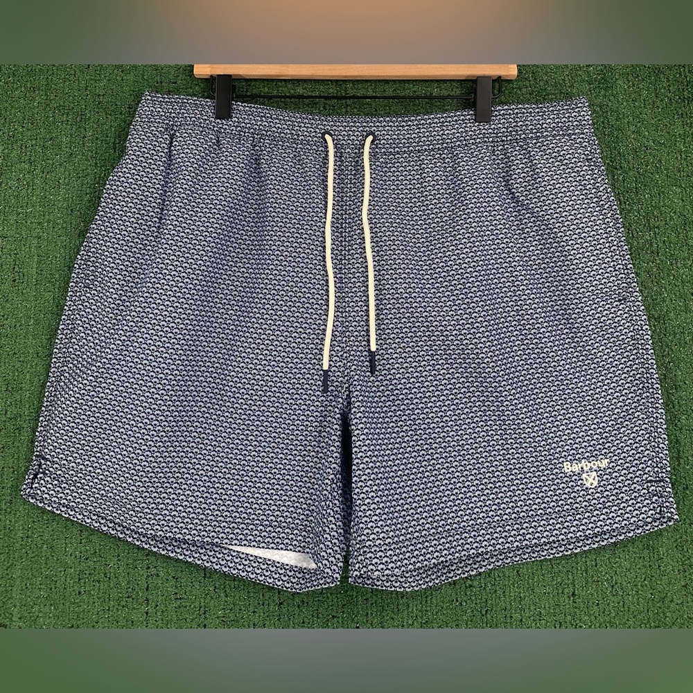 New Barbour Micro Shell Print Navy Blue Lined 5” Swim Shorts Men’s Size 2XL
